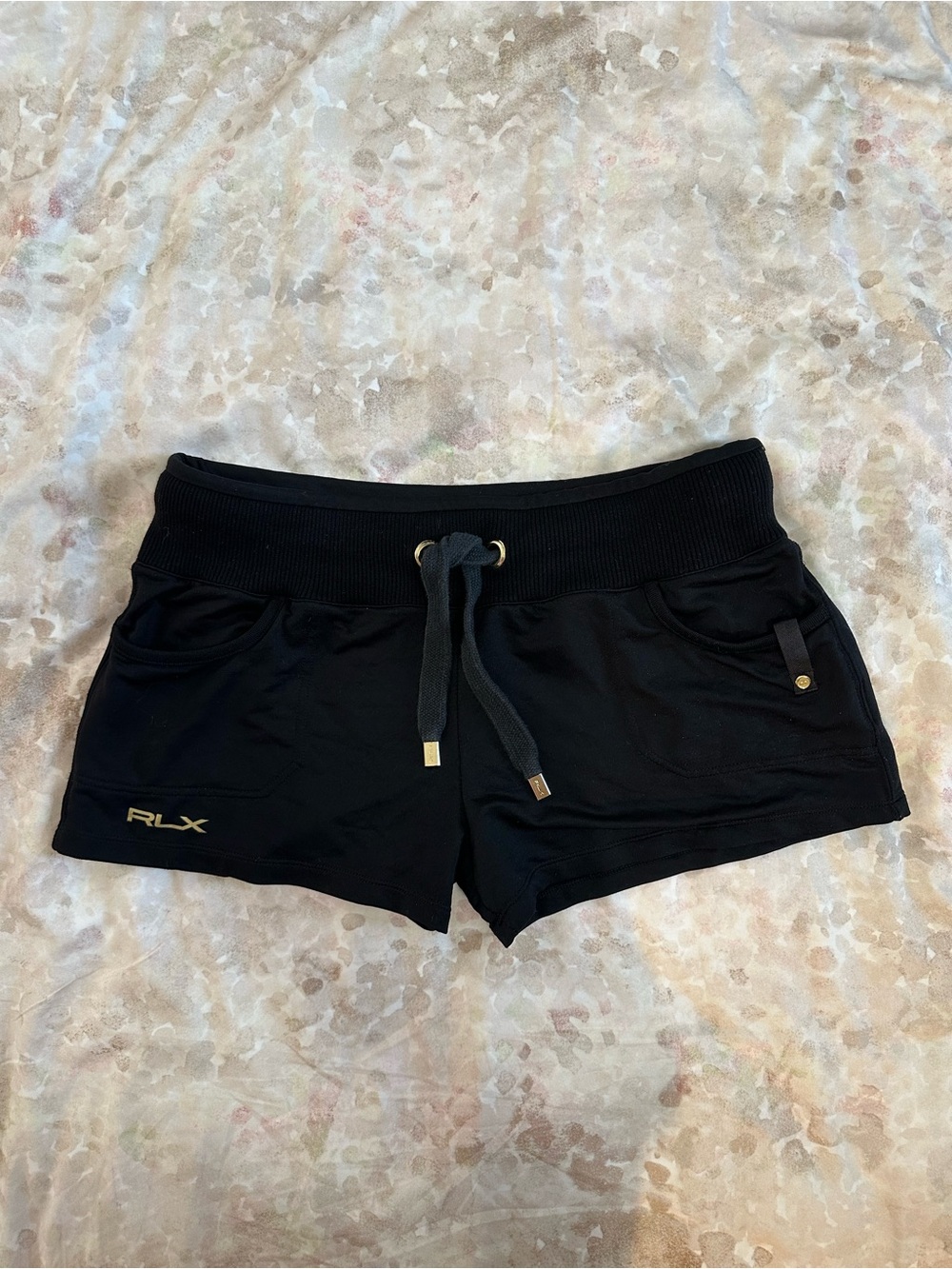 Ralph Lauren RLX Black Athletic Drawstring Shorts with Gold Accents